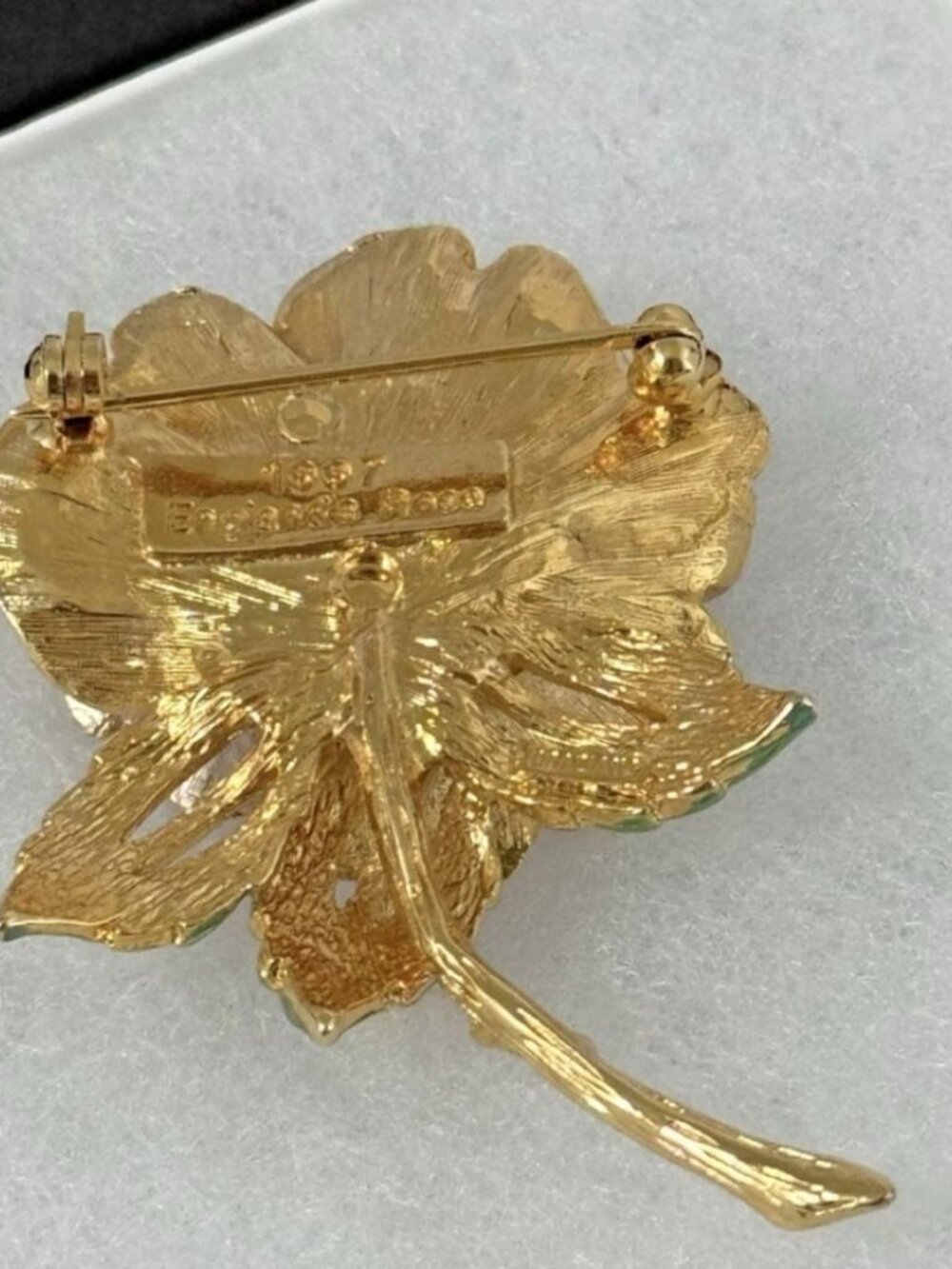 England's Rose R.J. Graziano 1997 Flower Brooch Pin Gold Tone Enamel Rhinestone - Picture 10 of 10